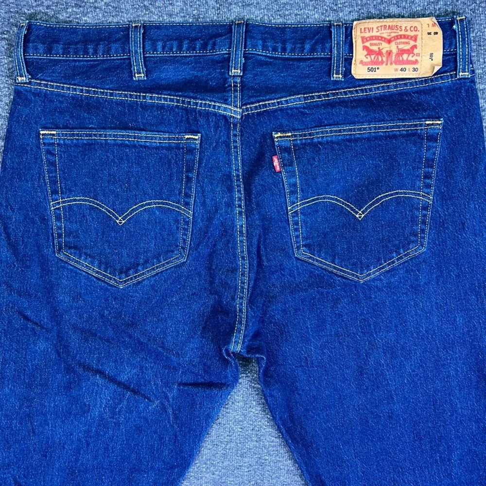 Levis 501 Jeans‎ Mens 40x30 Dark Blue Classic Original Straight Button Fly Denim